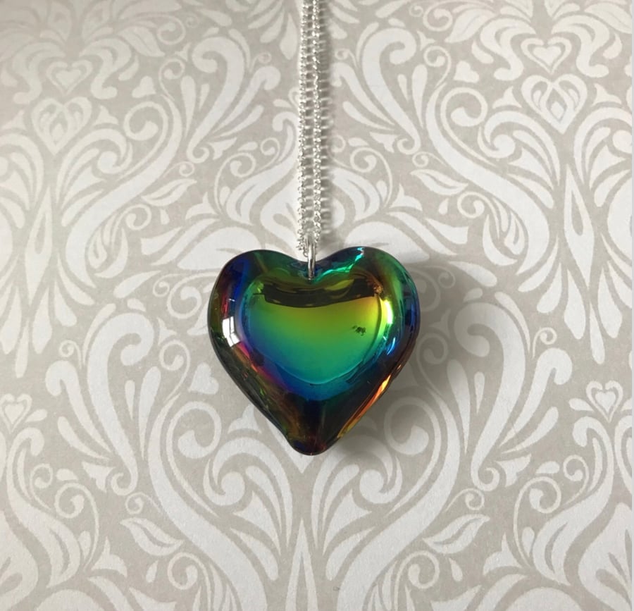 Multicolour Crystal Heart Statement Necklace 