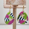 Pink green bright  pebble dangle earrings 