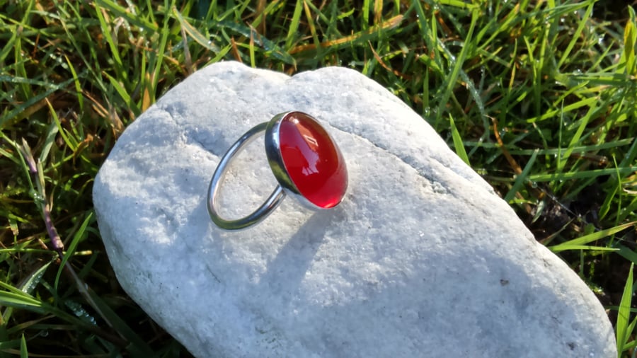 Large oval carnelian silver ring