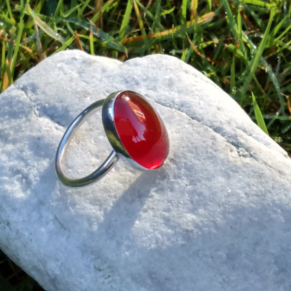 Large oval carnelian silver ring