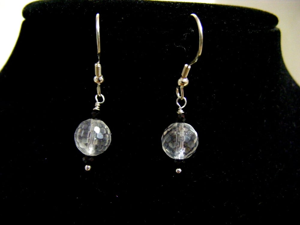 Quartz and Black Spinel Gemstone Earrings