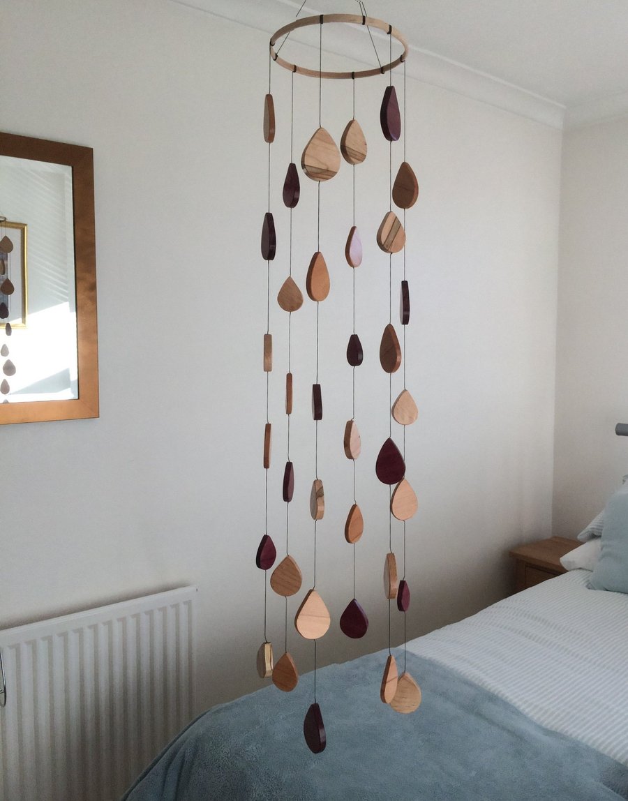 Handmade Wooden Raindrop Mobile – Maple, Purpleheart & Beech - Home Decour