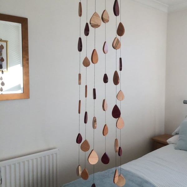 Handmade Wooden Raindrop Mobile – Maple, Purpleheart & Beech - Home Decour