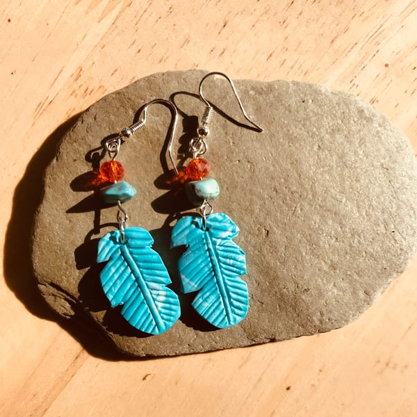 Turquoise feather earrings