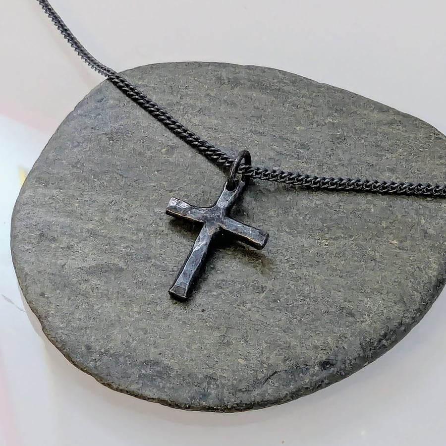 BLACK CROSS Recycled oxidised Sterling Silver Handmade Cross Pendant