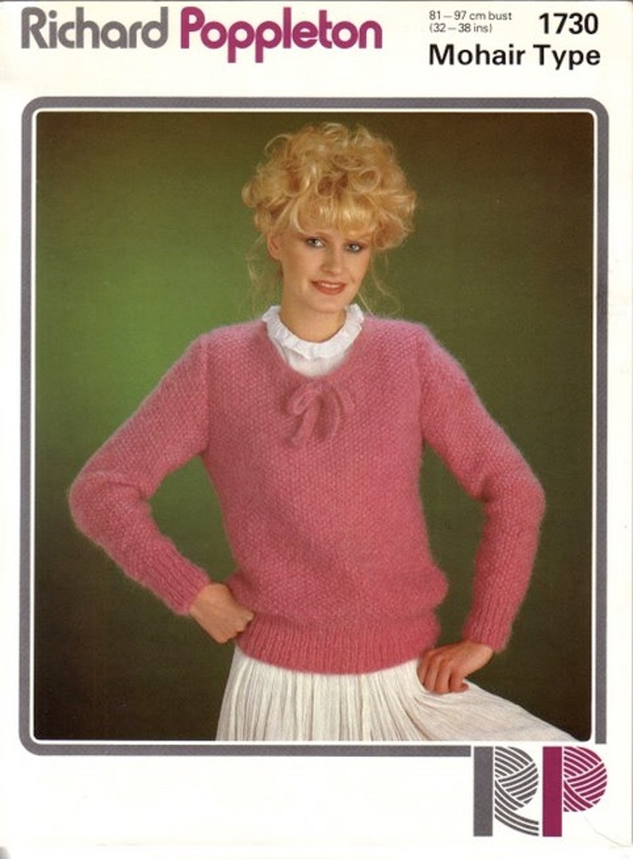 Vintage Knitting Pattern 1730: from Richard Poppleton, Mohair Type Sweater