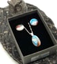 Red, Blues and White Fused Glass Stud Earrings and Pendant Set