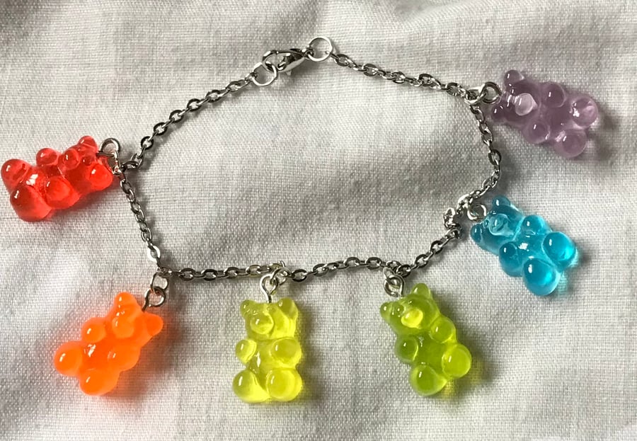 Rainbow gummy bear charm bracelet 