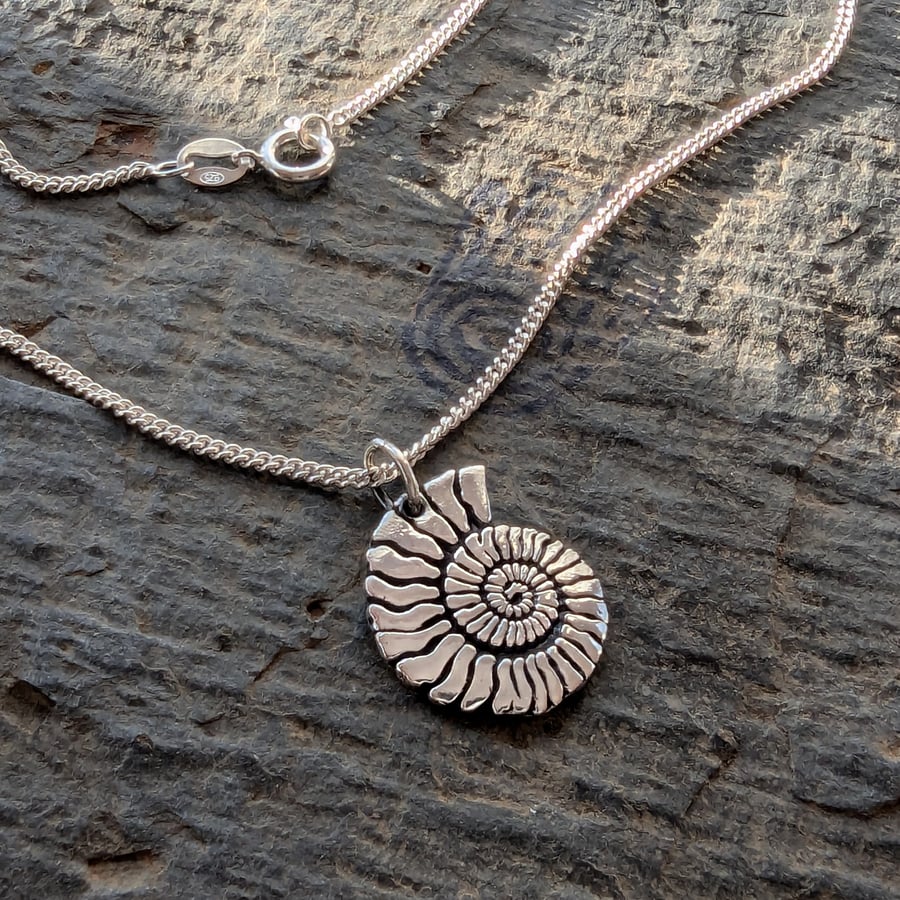 Recycled Sterling Silver Fossil Pendant:silver