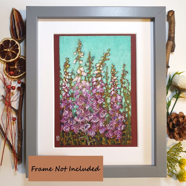 Foxgloves Wall Art - Original oil pastel painting, floral artwork
