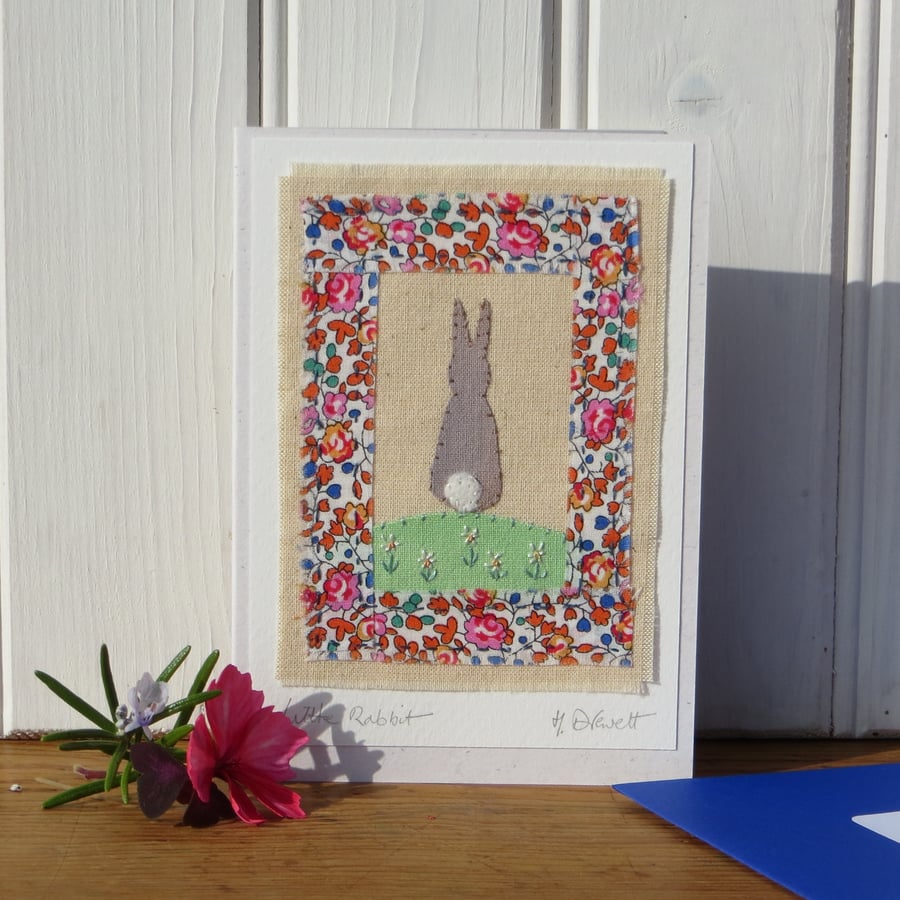 Little Rabbit hand-stitched card for a baby, child, or anyone who loves rabbits!