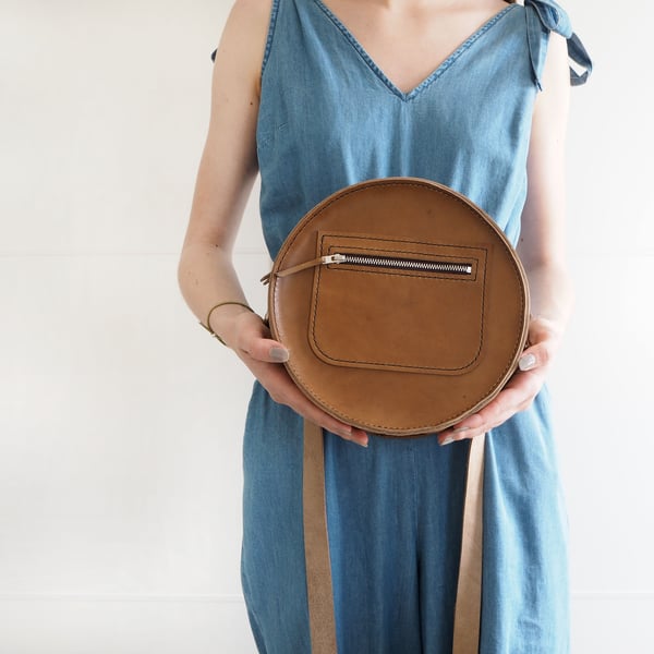 Brown Leather Round Circular Design Bag