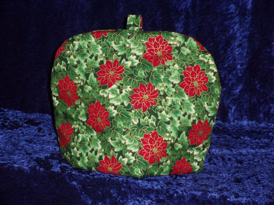 Large Christmas Tea Cosy with Ivy and Poinsetta Flowers