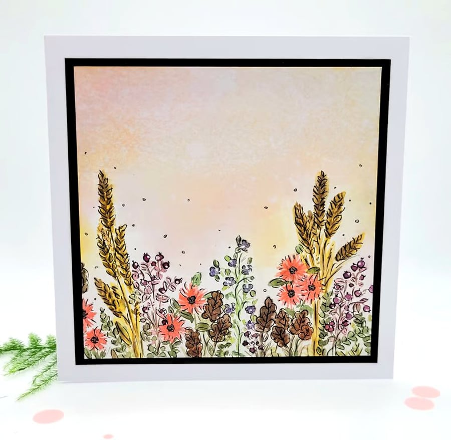 Blank handpainted card, original art, wildflower, birthday  