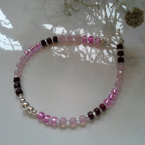 Pink Dainty Skinny Sparkley  Bracelet Silver Plated MEDUIM Size (HELP A CHARITY)