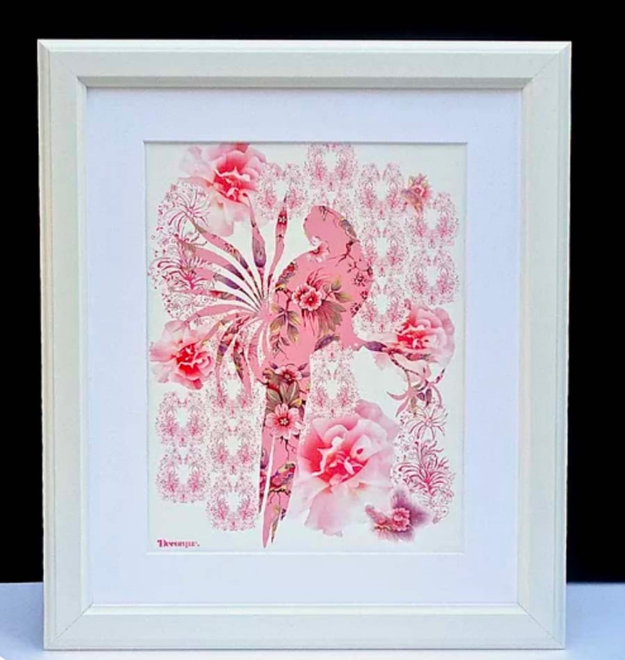 Pink Parrot & Rose Paradise A3 Art Print