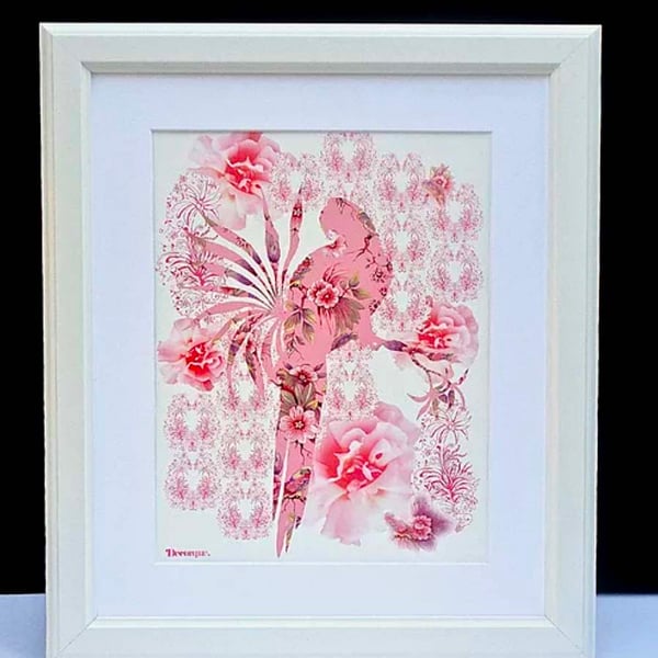 Pink Parrot & Rose Paradise A3 Art Print