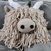 Highland Coo Crochet Cushion BEIGE