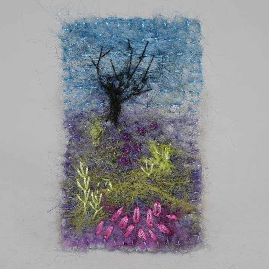 Moorland brooch - embroidered and felted