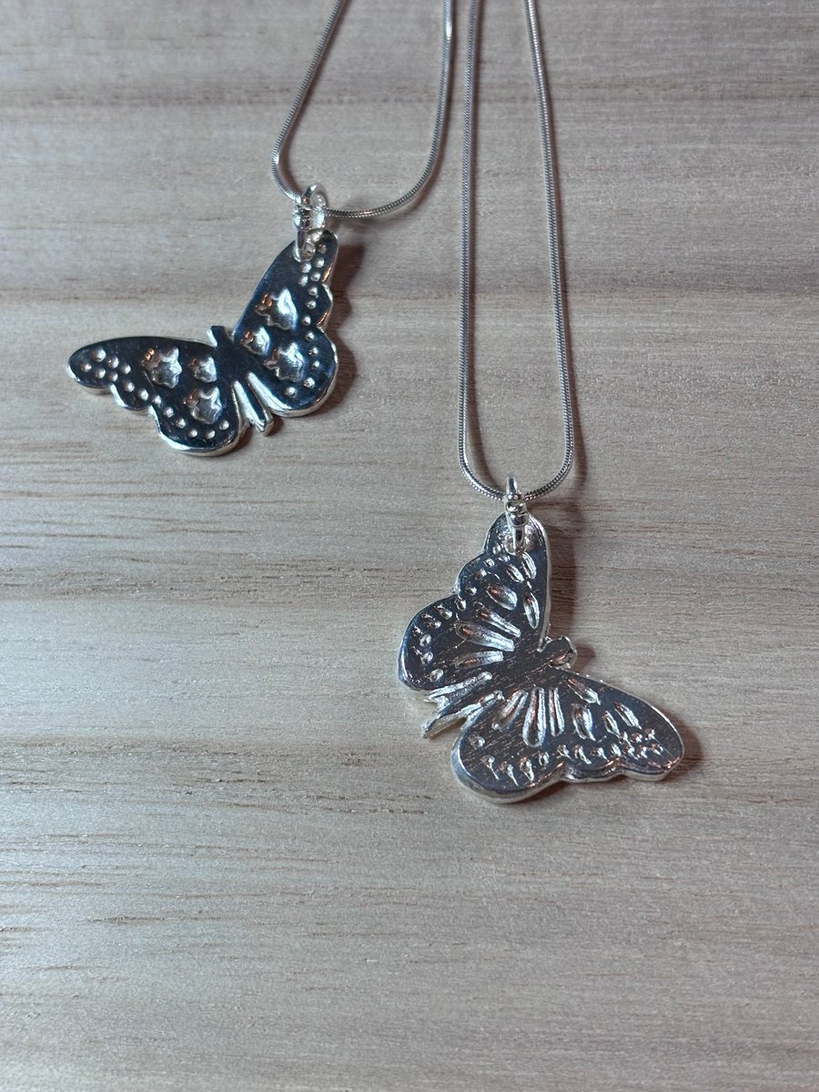 Handmade Fine Silver Butterfly Pendant -  with 18" chain FREE UK POSTAGE