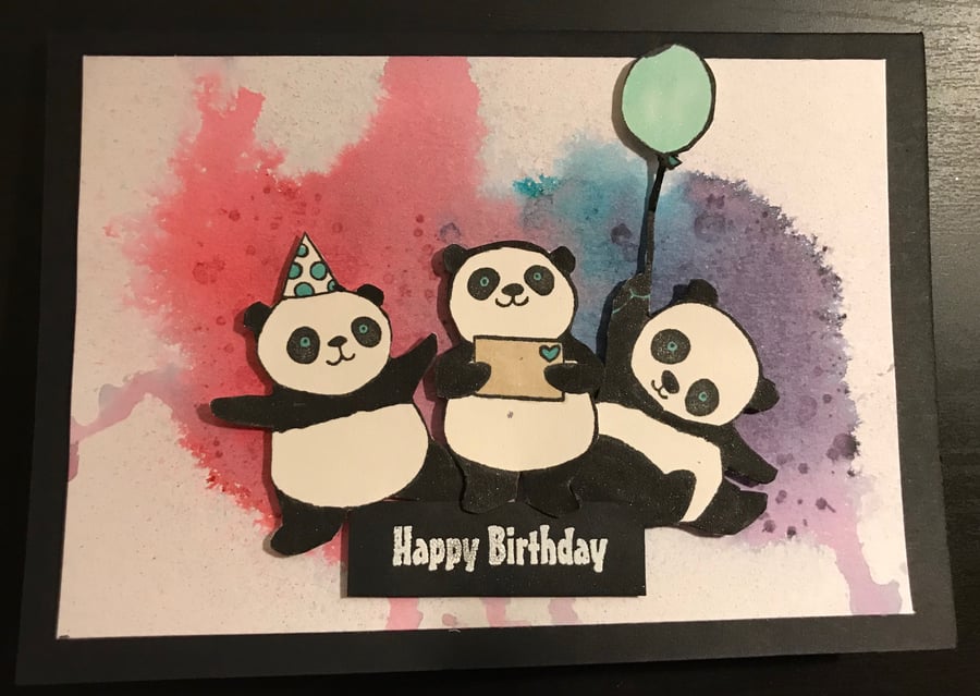 Birthday "Party Pandas" Medium Card - can be Personalised