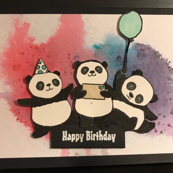 Birthday "Party Pandas" Medium Card - can be Personalised