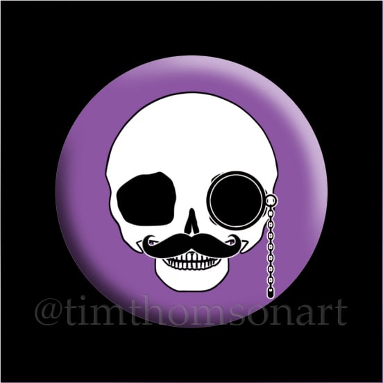Moustache & Monocle Pullip Doll Skull... 25mm Button Pin Badge