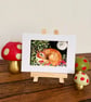 Mounted Original Woodland Resting Fox Whimsical Mushrooms Forest Full Moon Art - Image 4