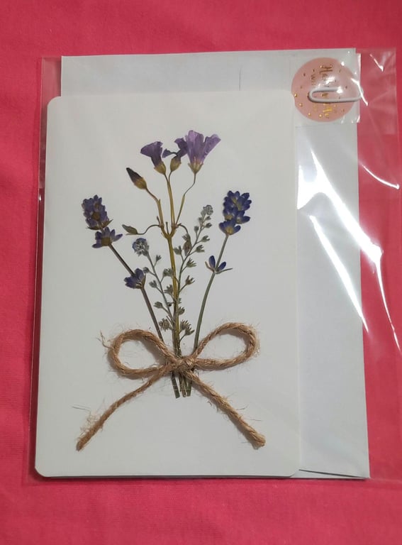 Flower blank card,Handmade card REAL flowers,Botanical Dried flower bouquet,Pres