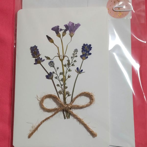 Flower blank card,Handmade card REAL flowers,Botanical Dried flower bouquet,Pres