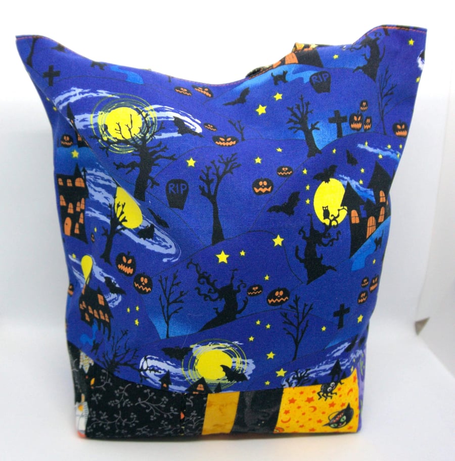 Halloween Trick or Treat Bag, Handmade Spooky Night Tote