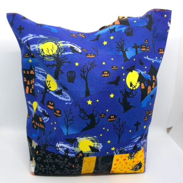 Halloween Trick or Treat Bag, Handmade Spooky Night Tote