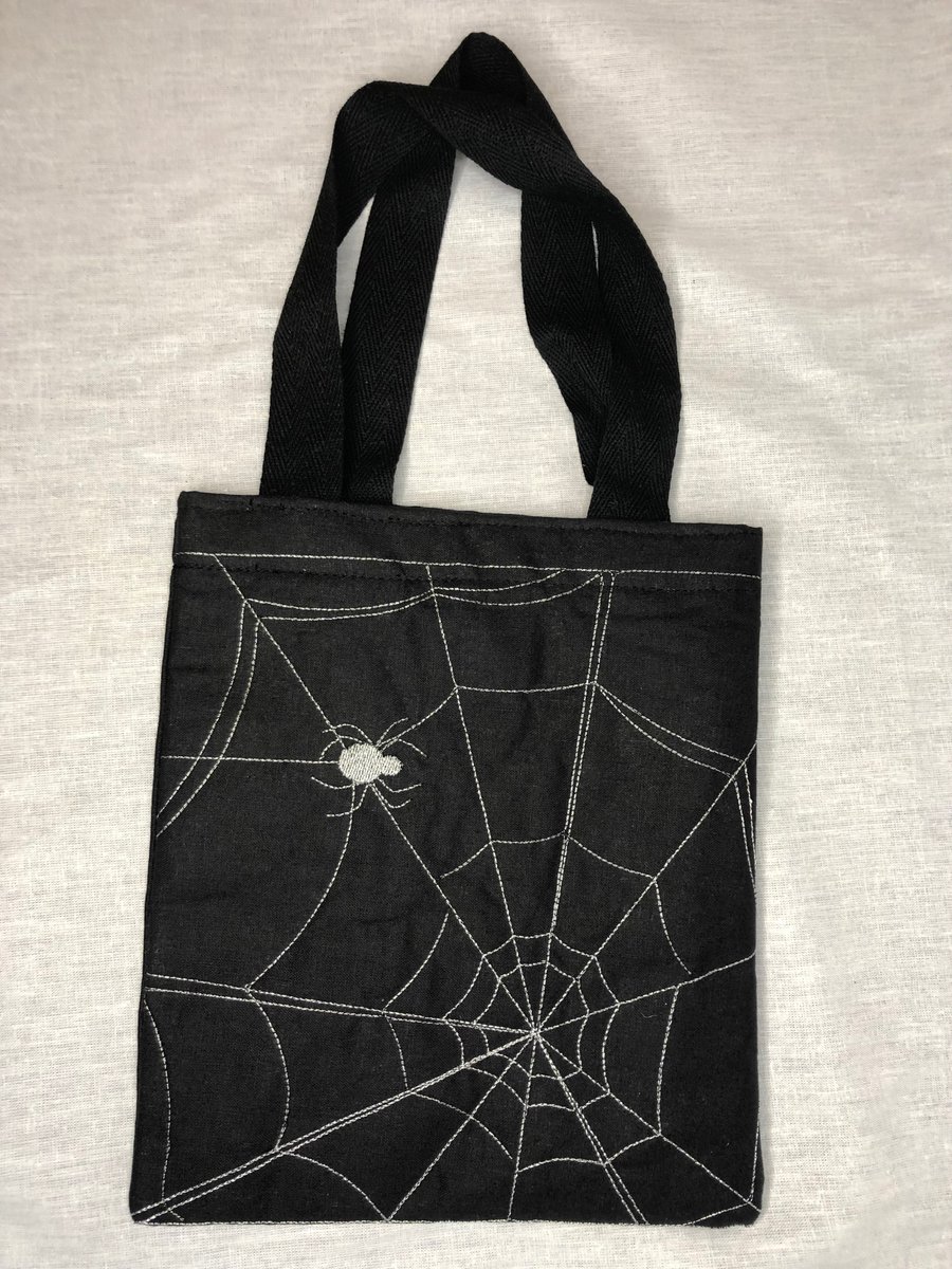 Small Halloween Bag with a spider web design embroidered. SECONDS