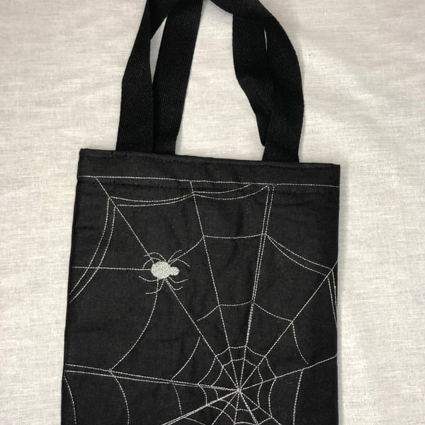 Small Halloween Bag with a spider web design embroidered. SECONDS