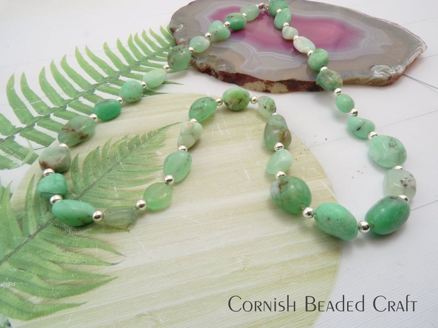 SALE - Lovely Chrysoprase & Sterling Silver Necklace.