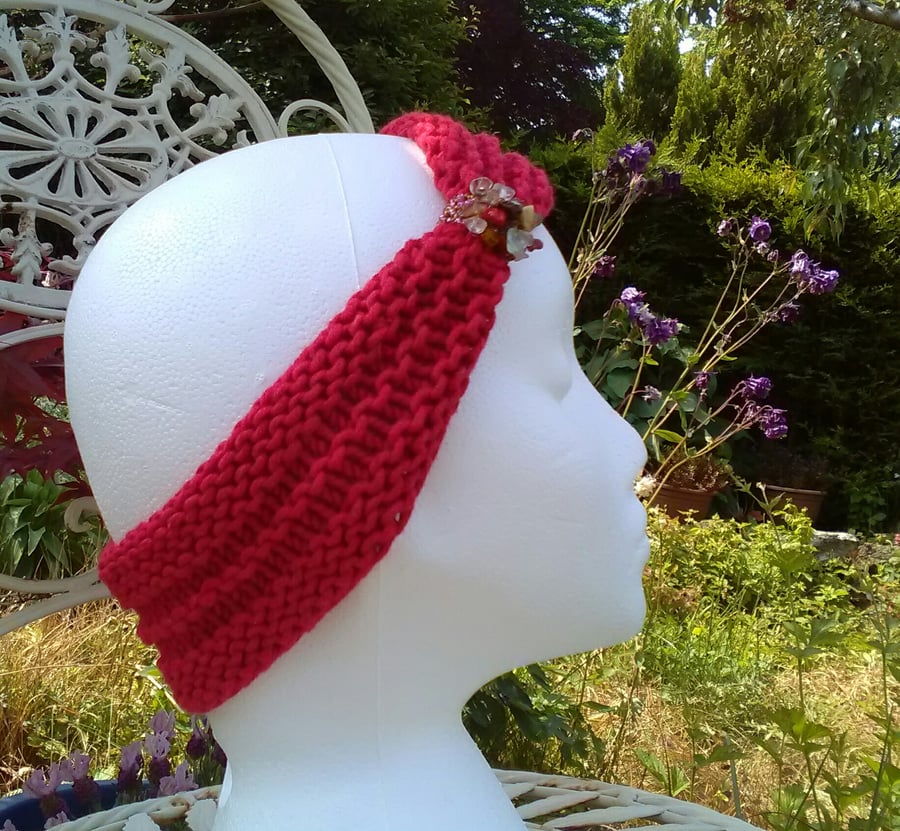 HEADBAND SALE! SKINNY BLINGY HAIRBAND HandKnit BAMBOO RED Medium