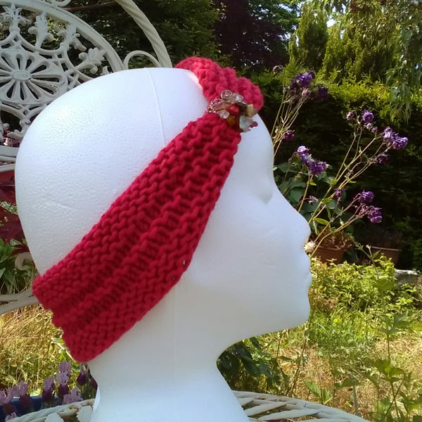 HEADBAND SALE! SKINNY BLINGY HAIRBAND HandKnit BAMBOO RED Medium