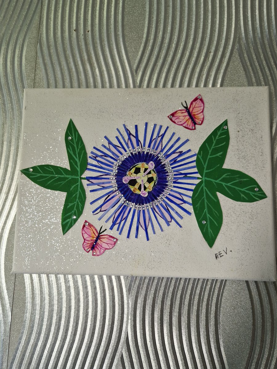 Passion flower collage on canvas.
