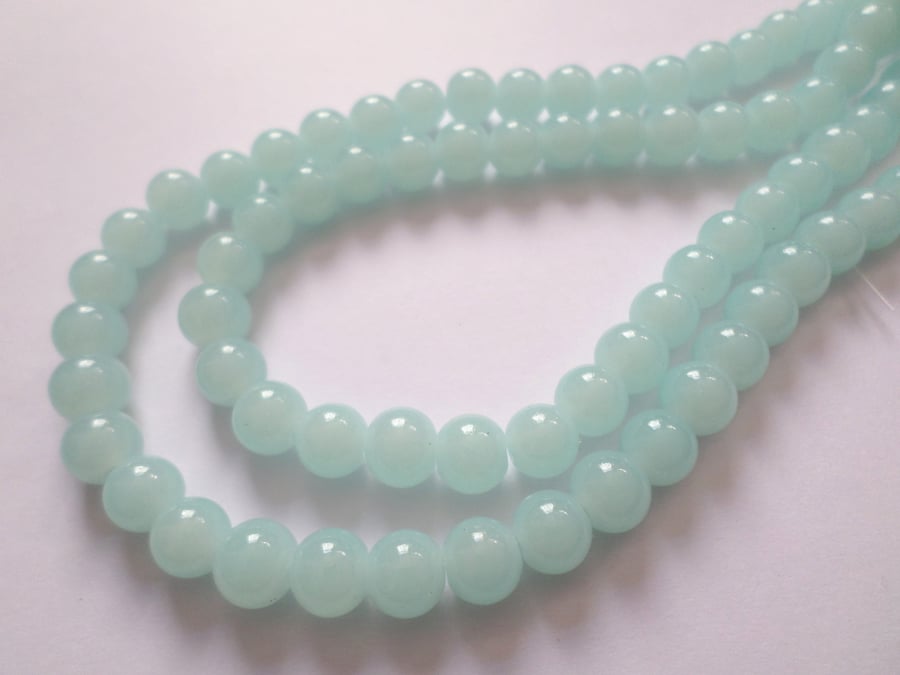 30 x Imitation Jade Glass Beads - Round - 8mm - Ice 