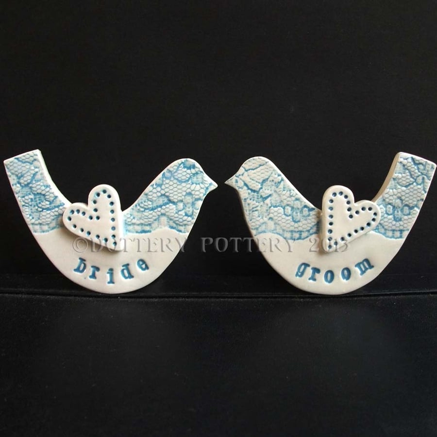 Pair of ceramic bird Wedding cake toppers - made to order