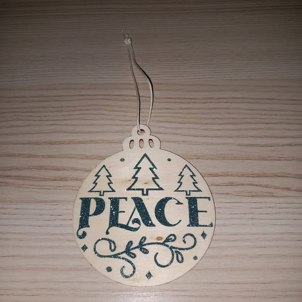 "Peace" Christmas Wooden Bauble Hanging Decoration Christmas Tree Ornament