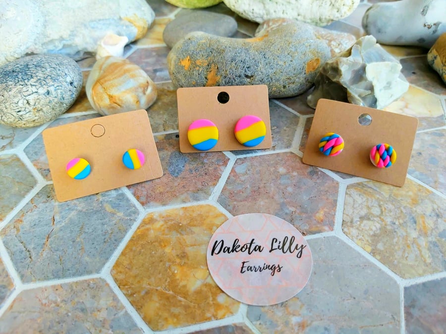 Pansexual flag polymer clay earrings