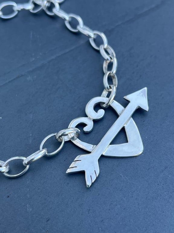 Chunky Heart Necklace, Cupid necklace, gift for her, silver heart necklace,