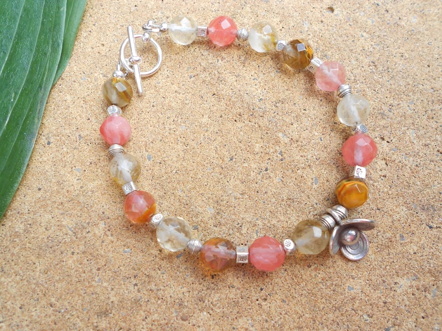 Hilltribe silver and mixed faceted quartz bracelet