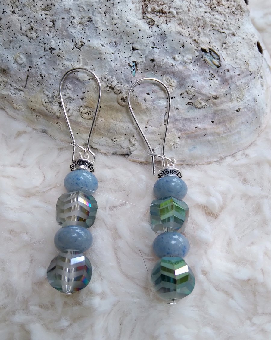 Blue Aventurine and Czech coated faceted crystal EARRINGS