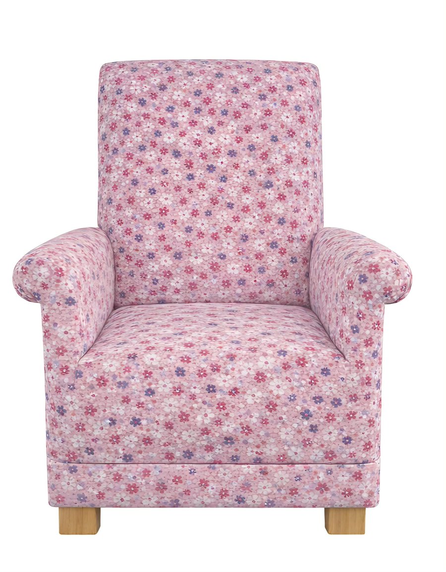 Girls Pink Floral Fabric Chair Armchair Kids Nursery Flowers Pink Lilac Bedroom