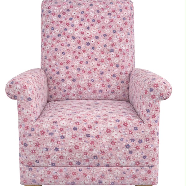 Girls Pink Floral Fabric Chair Armchair Kids Nursery Flowers Pink Lilac Bedroom