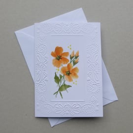 greetings card hand painted floral blank card ( ref F 453.A5 )