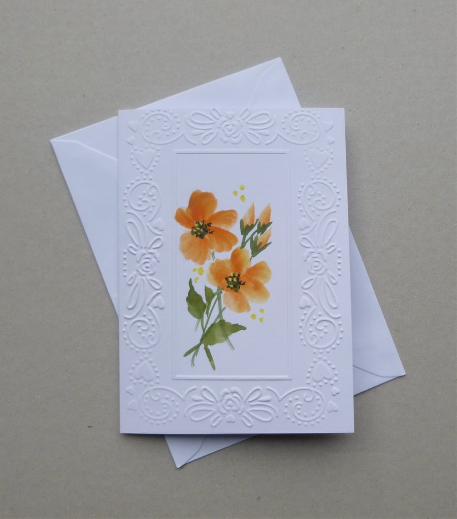 greetings card hand painted floral blank card ( ref F 453.A5 )