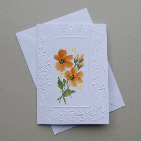 greetings card hand painted floral blank card ( ref F 453.A5 )